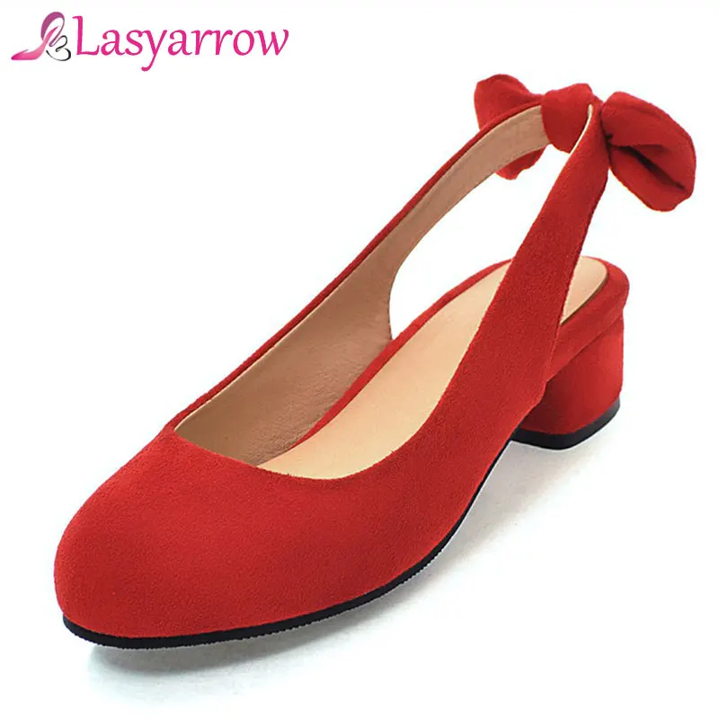 

Lasyarrow Women's Elegant Butterfly-knot Shallow Wedding Shoes Korean Fashion Women Pumps Solid Round Toe Low Thick Heels Shoes
