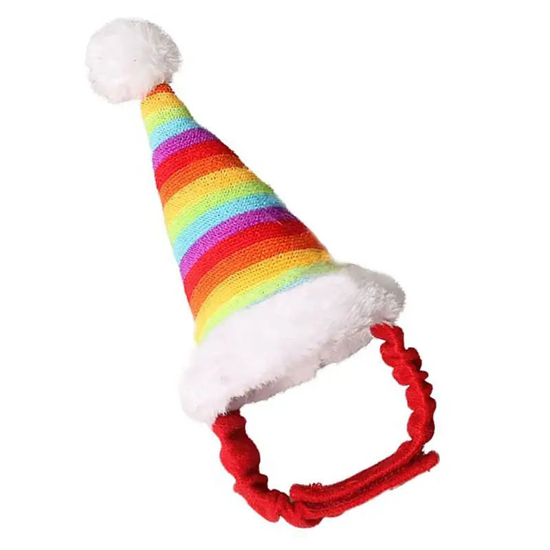 

Pet Christmas Rainbow Hat Adjustable Elastic Band Comfortable Velvet Hamster Chihuahua Cute Styling Decoration Photo