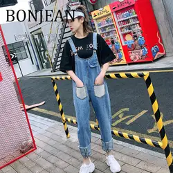 Bonjean 2019 весенняя одежда джинсовые комбинезоны с кристаллами Спагетти ремень для женщин длинные синие джинсы Playsuit BJ1037