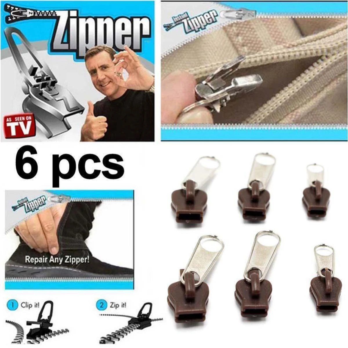

Popular 6pcs/set Zipper Zip Slider Rescue Instant Repair Kit S/M/L sizes Zip Closure Replacement for Household Sewing