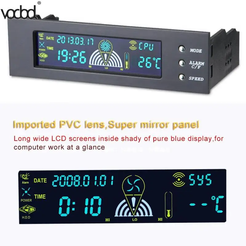 

5.25 inch Computer Fan Controller PC Desktop Front Panel 3 CPU Temperature Sensor LCD Digital Display Fan Speed Controller New