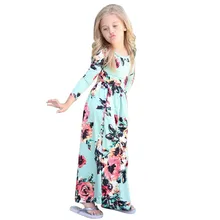 Длинное платье для девочек г. Летние богемные платья макси с длинными/короткими рукавами и цветочным принтом для дня рождения детская пляжная одежда с цветочным рисунком, одежда