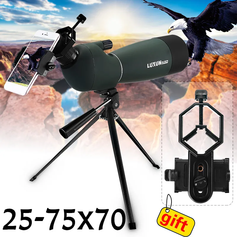 Day Night Vision 25-75X70 HD Waterproof BAK4 Optic Zoom Len Telescope Monocular Binoculars Eyepiece Spotting Scope with Tripod