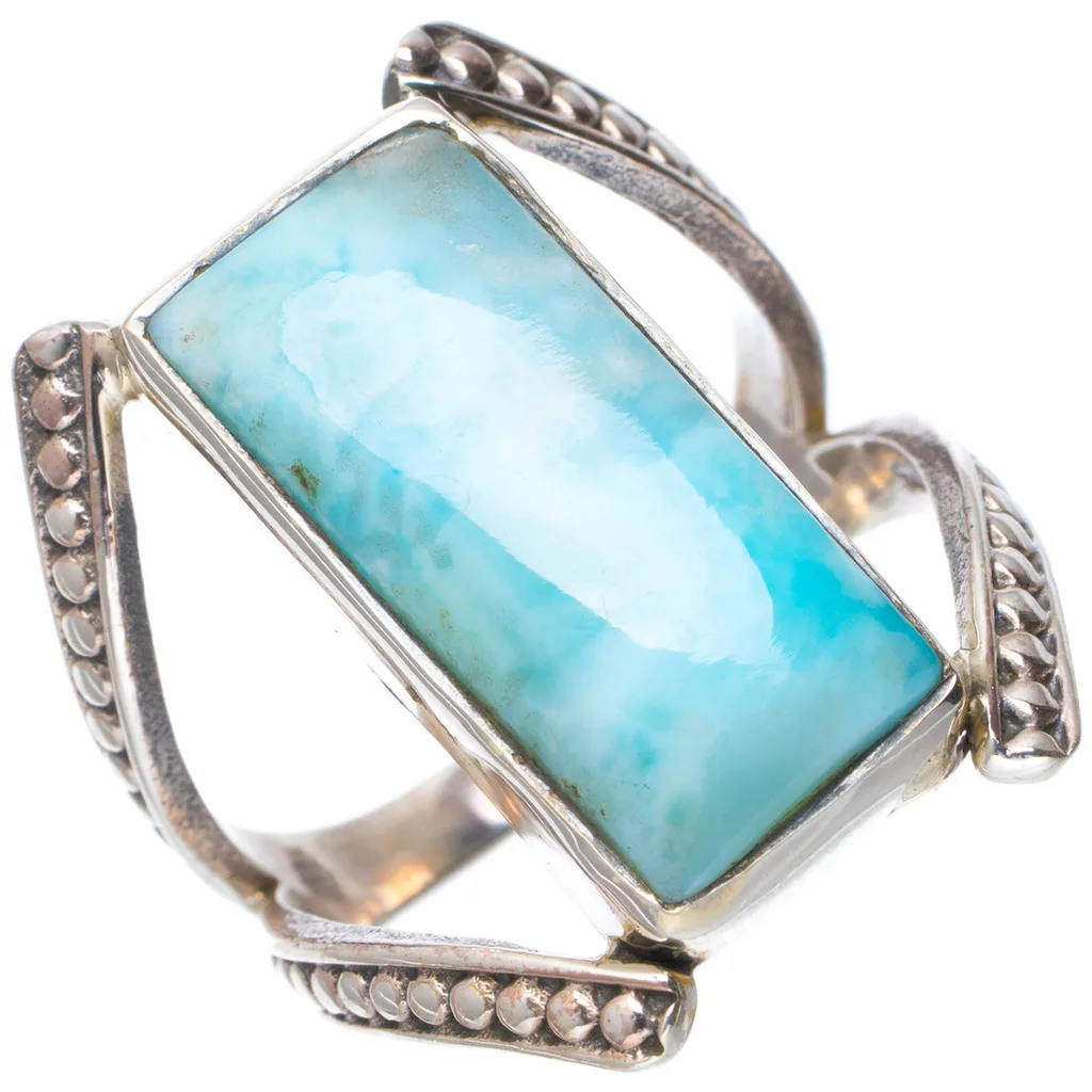 

Natural Caribbean Larimar Handmade Unique 925 Sterling Silver Ring 7 A1101