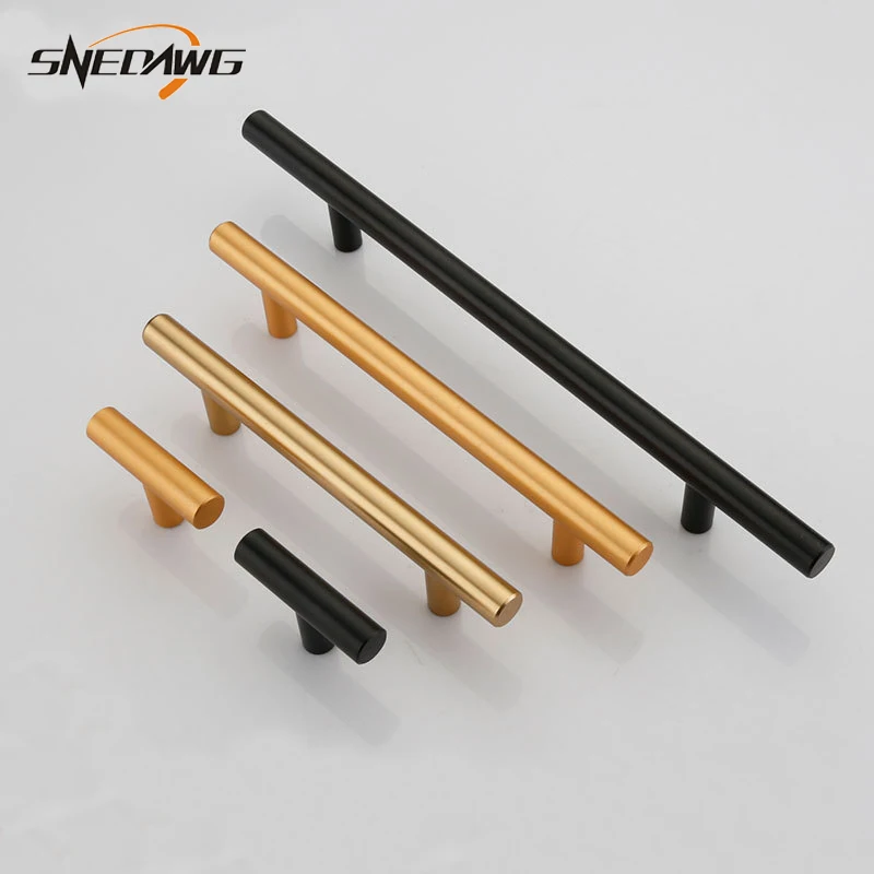 

Furniture Handle Modern Aluminum Alloy Furniture Door Handle 96mm/128mm/160mm/192mm/320mm Hole Pitch Golden Cabinet Handle