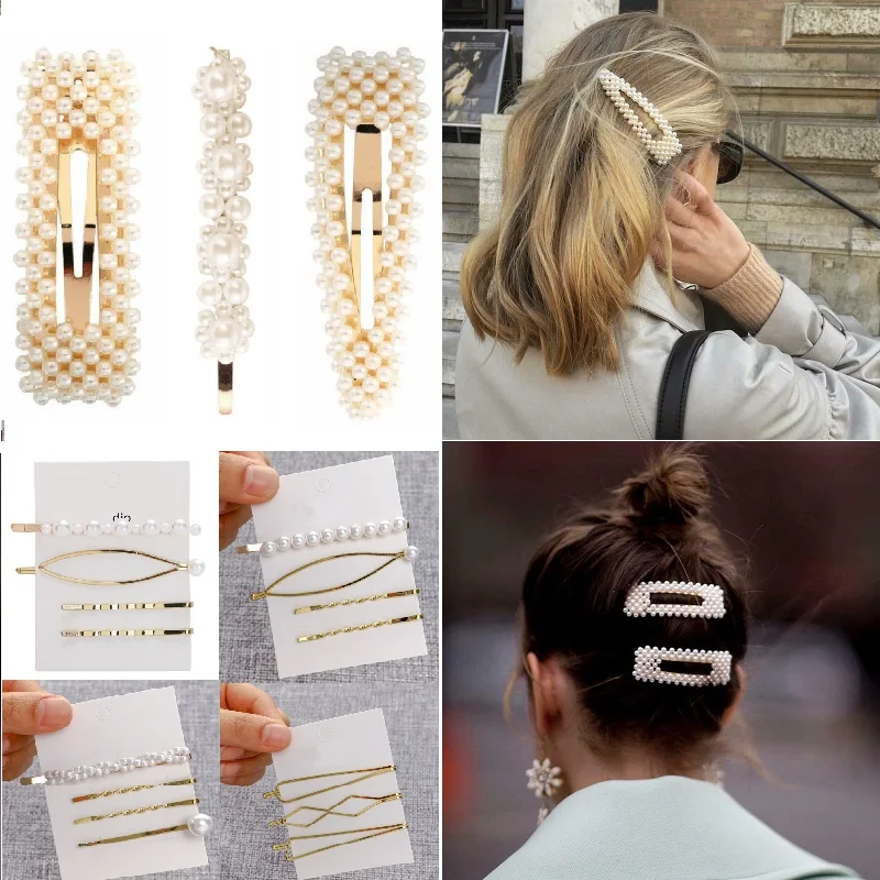 

Wholesale 4/3/1 Pearl Snap Barrette Hair Clips Fashion Women Stick for Women Ladies Elegant Jewelry Hair Grips 2019