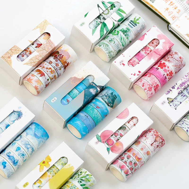 

Hot Sale 5Pcs/Box Beautiful Flower Label Sticker Tape Decoration Adhesive Tape Stationery DIY Scrapbooking Masking Tape