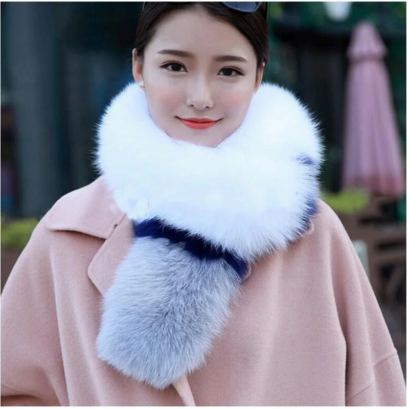 

Real Fox Fur Scarf Winter Warm Natural Solid Fox Fur Collar Long Fashion Natural Fur Scarves Hat Design Size Scarf Collar S#16