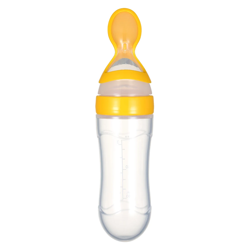 

Baby Food Dispensing Spoon Bottle Silicone non-toxic safe Squeeze Feeder Juice Cereal Supplementary Food Feeding Bottle yellow