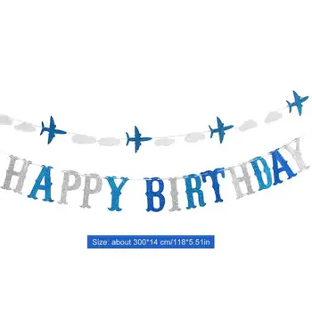 

Brilliant Blue HAPPY BIRTHDAY Letter Flag-pulling Aircraft Cloud Garland Banner