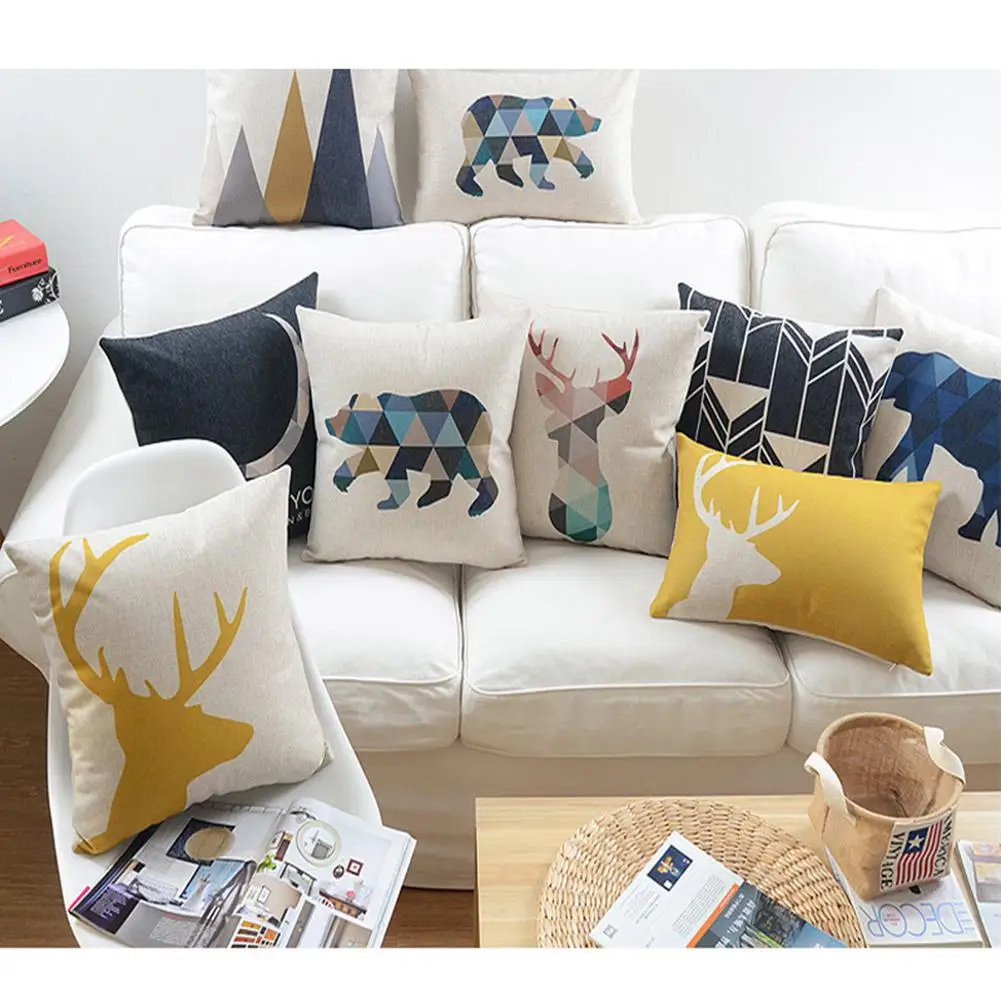 

Adeeing Geometric Animal Pattern Printing Linen Pillow Cover Home Decorative Pillowcase