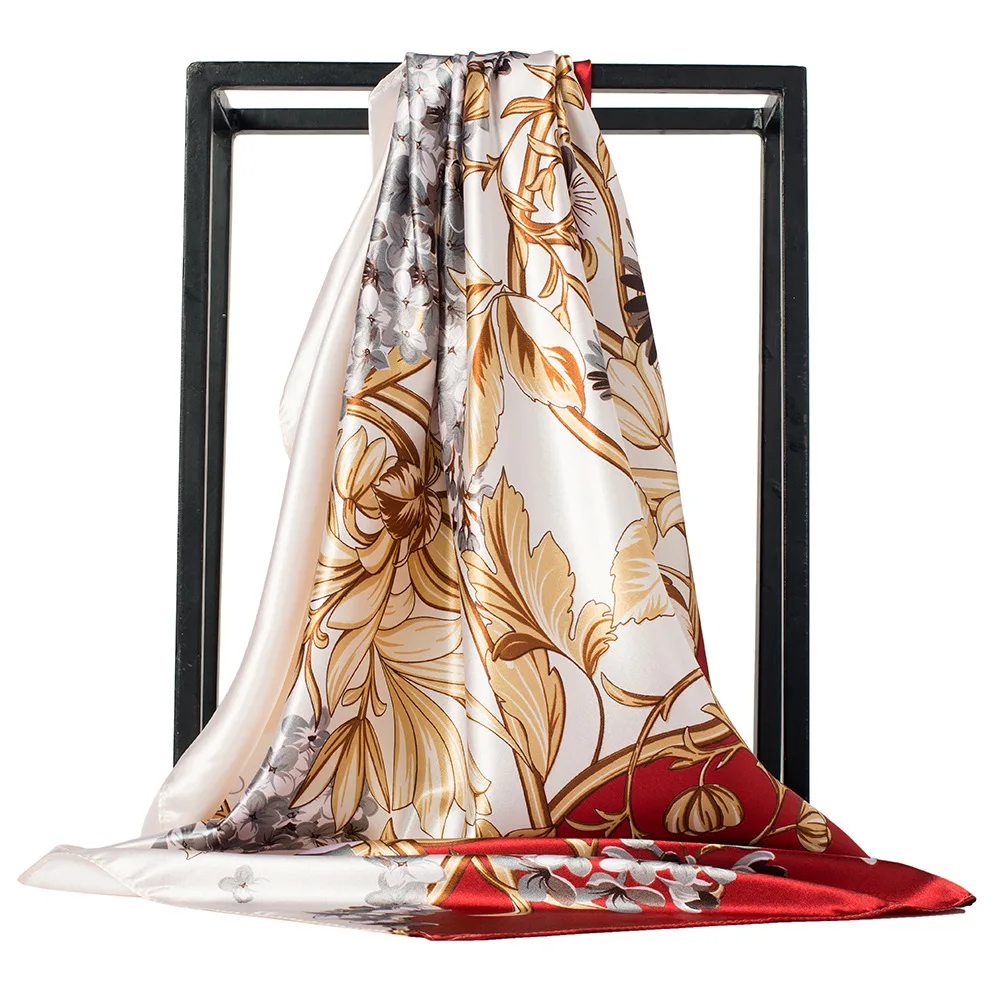90*90 cmFabulous Цветок Бандана с принтом хиджаб саржевый шарф квадратный шелковый шарф для женщин женские шарфы и палантины шаль край закручен