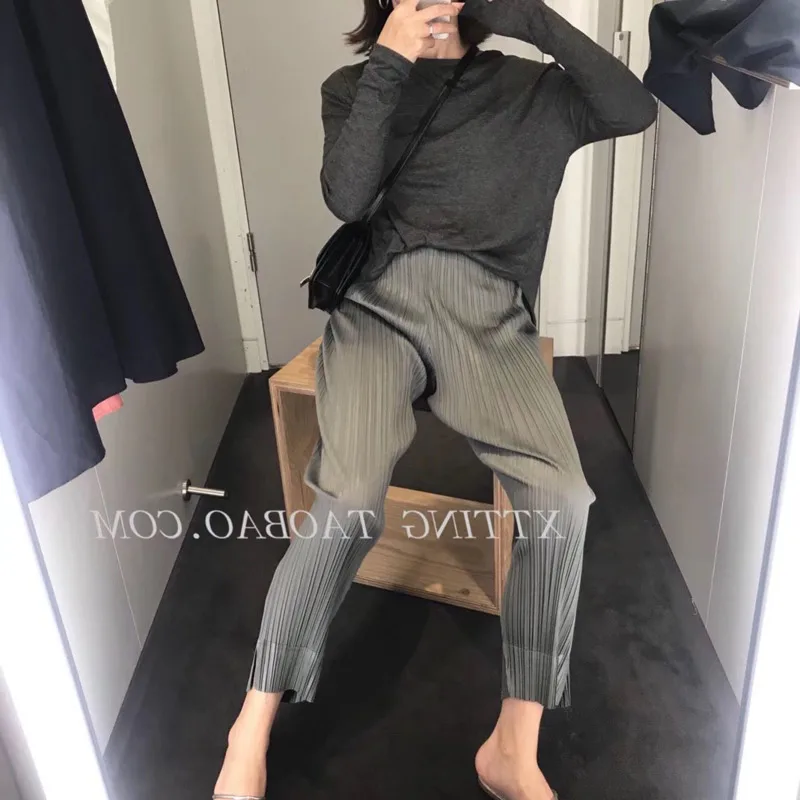 

LANMREM 2019 New Summer Fashion High Waist Elastic Pleated Loose Straight Pants Female Japan Styles Trousers WG17205L