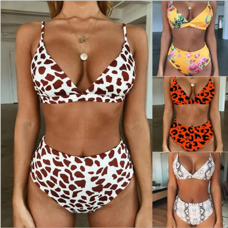 

High Waist bikini 2019 mujer Swimsuit Women Leopard Swimwear Women 2 Piece Swim Suit Bikini Set Vintage Beach biquinis feminino