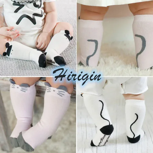 

Babies Mid Socks Cute Cartoon Kids Boys and Girls Mid Cotton Socks Cartoon Knee High Socks Pink and White