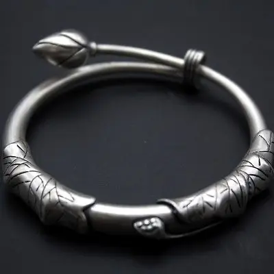 

New Real S999 Sterling Silver Bangle Cuff Women Flower Bracelet 47-48g