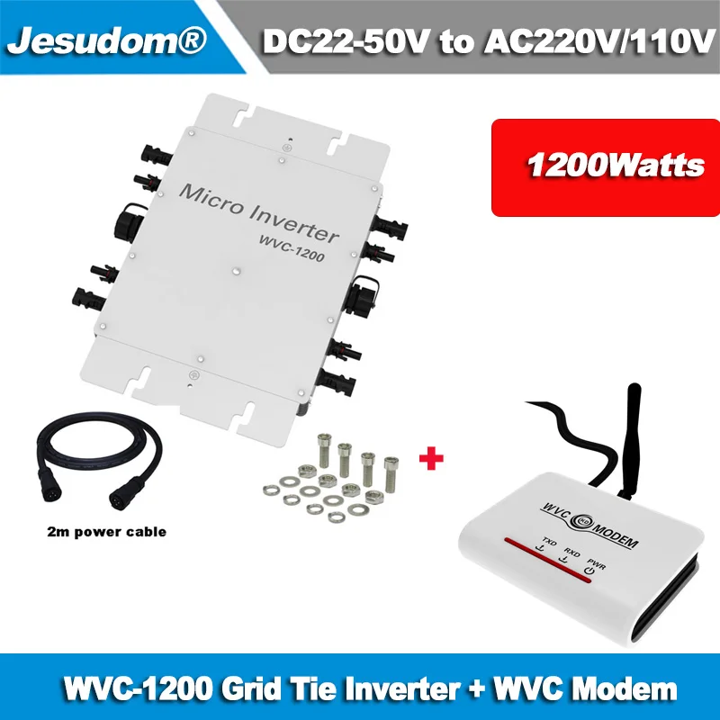 Waterproof 1200W MPPT Grid Tie Micro Inverter with WVC Modem Wireless Communication Function, 22-50VDC to AC110V/230V