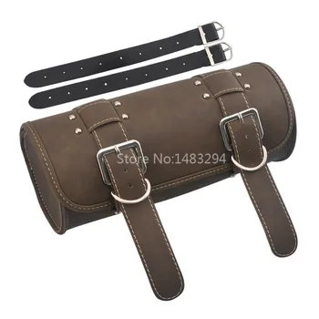 

Motorcycle Luggage Leather Roll Side Tool Bag Storage Round Chopper Universal Light Brown