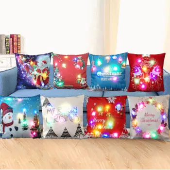 

XMAS Christmas LED Santa Claus Cotton Linen Throw Pillow Case Cushion Cover Home Decor Festive Gift NEW