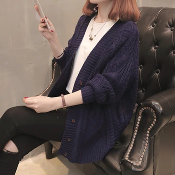 

Sweater Cardigan Woman 2019 Long Knitting Upper Garment Loose Coat Thickness