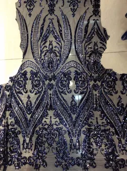 

African French Net Lace Fabric With Sequins Royal Blue Flower Embroidered Lace Material Indian Women Designer New Mesh Net Laces