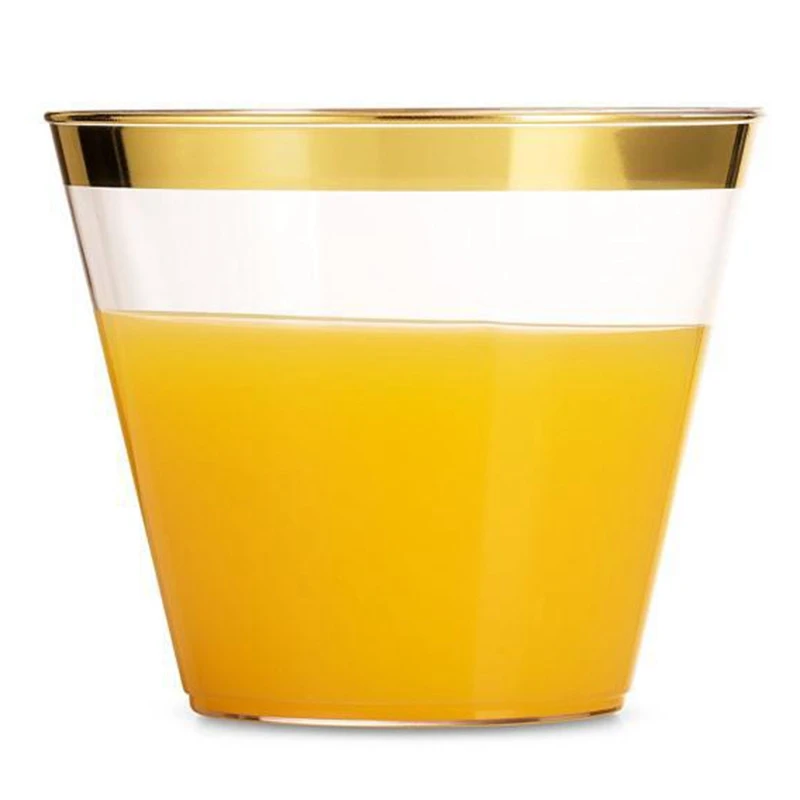 

50Pcs/Lot 201-300Ml 9Oz Gold Plastic Cups Wedding Birthday Party Tableware Disposable Cups Party Supplies New Year Party Suppl