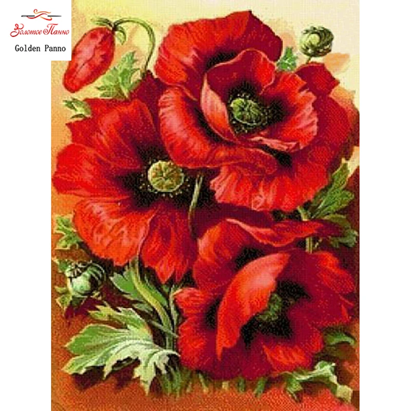 

Golden Panno,Full square drill 5D diamond painting DIY diamond embroidery poppy flower Cross Stitch Rhinestone mosaic decoration