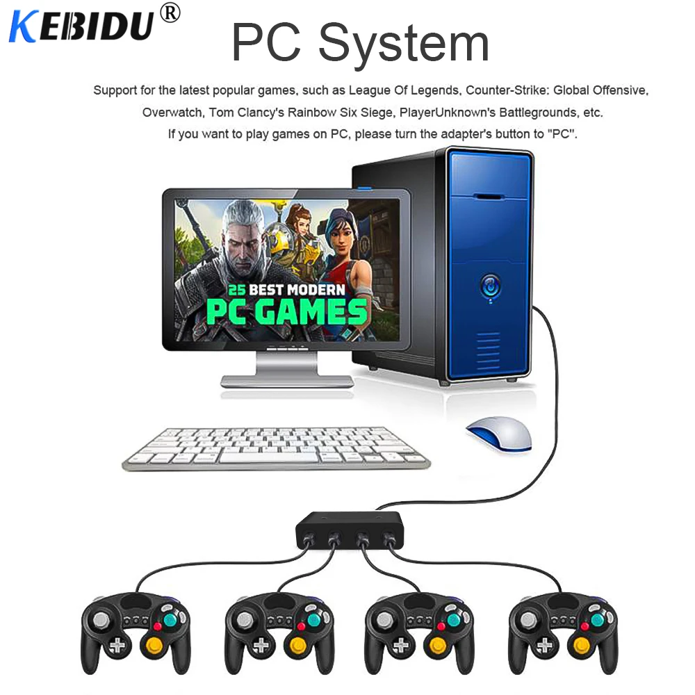 Kebidu Портативный USB адаптер конвертер 4 порта для Wii U PC переключатель ПК игровой