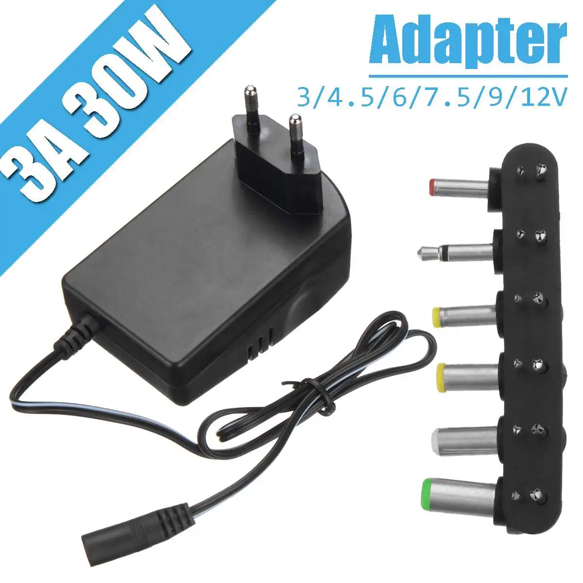 

CLAITE DC12V AC Adapter 2.5A 30W Voltage Power Adapter Adjustable 3V 4.5V 6V 7.5V 9V 12V 6-in-1 Power Supply Charger Universal