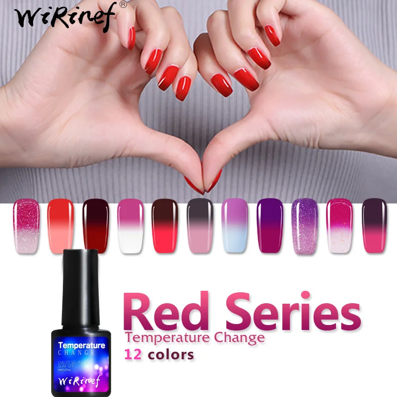 

WiRinef 12 Colours Rose Red Series Chameleon Temperature Change Color Gel Nail Polish LED Lamp Nail High Quality Gel Polish