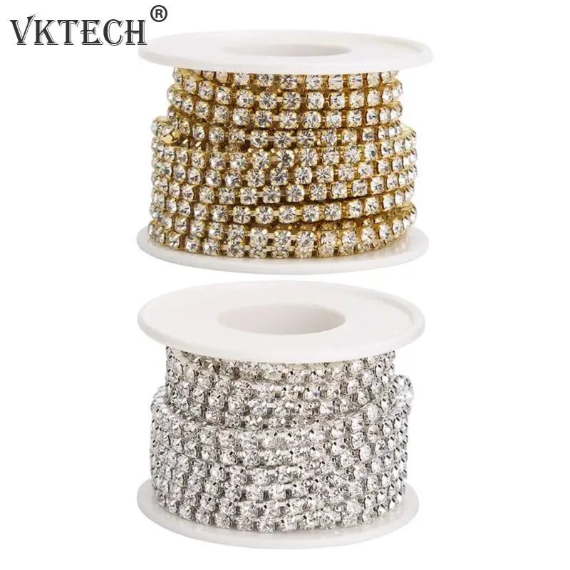 

5yard/roll Crystal Rhinestone Chain SS6-SS16 Plating Gold/Silver for DIY Jewelry Decor Craft Apparel Clothing Sew On Accessories