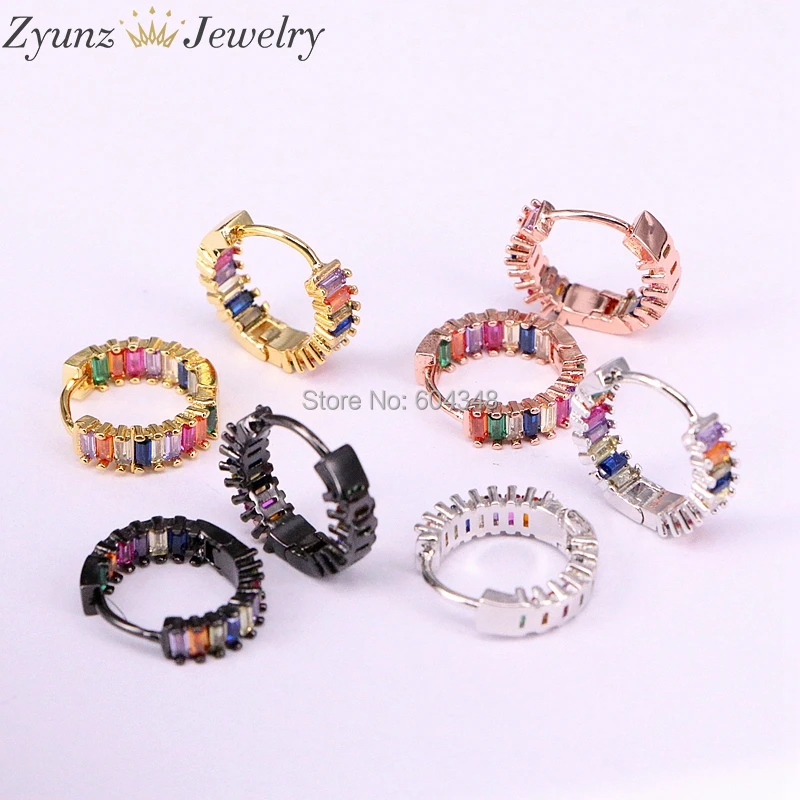 

5Pairs ZYZ338-0979 Fashion Earring Jewelry for Women Mix Color Hoop Earring with Colorful CZ Zircon Crystal Loop Wedding Earring