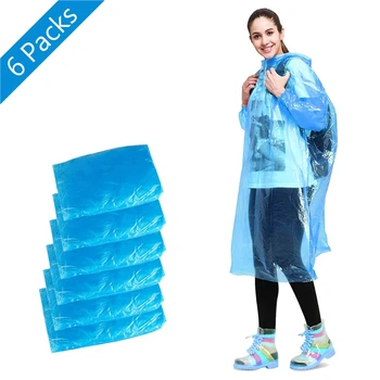 

6 Pcs/pack Disposable Raincoat Adult Emergency Waterproof Hood Poncho Hiking Camping Travel Must Unisex