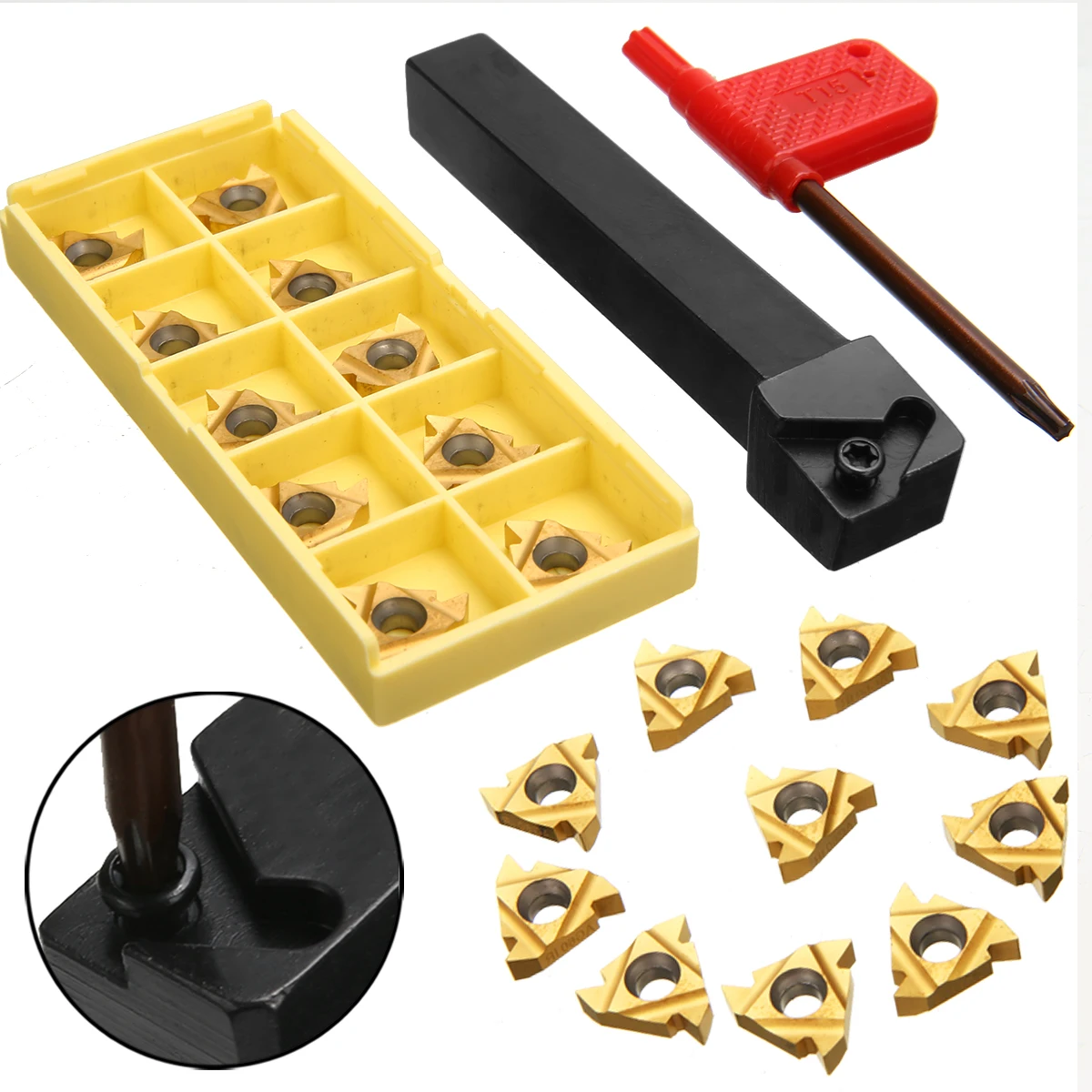 

10pcs 16IR AG60 Inserts Durable Blades + 1pc SEL1212H16 CNC Lathe Turning Tool Holder 100mm Boring Bar with Wrench