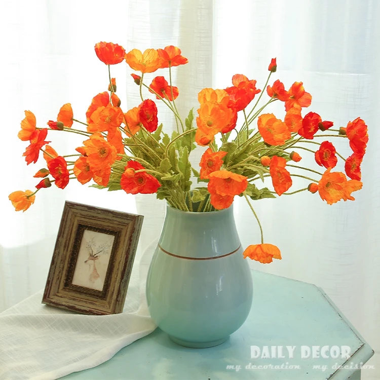 

12 шт./лот! Искусственные цветы мака, 4 головки, свадебные декоративные цветы, кукурузный Мак, искусственный Мак, Шелковый цветок