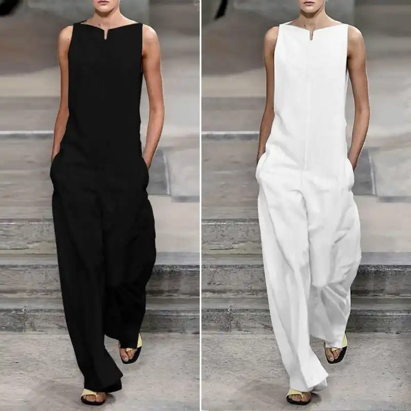 pockets solid sleeveless holiday jumpsuits