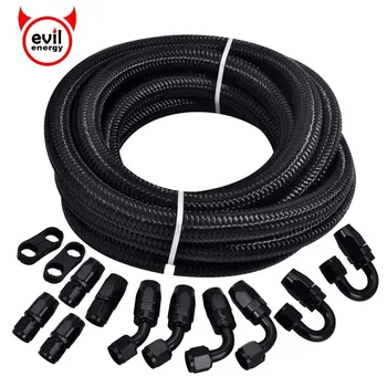 evil energy 0/45/90/180 Degree Swivel Hose End Oil Cooler Hose Adapter+3M Double Nylon Braided Fuel Hose Line+Tubing Clamp AN6 wlr universal 15 rows trust type oil cooler an10 oil sandwich plate adapter with thermostat 2pcs nylon braided hose line black