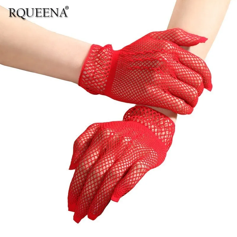 

Rqueena 2019 Korean Style Summer Women's Gloves Red/Black/White Short Thin Sexy Mesh Fishnet Gloves For Women Clubwear GL003