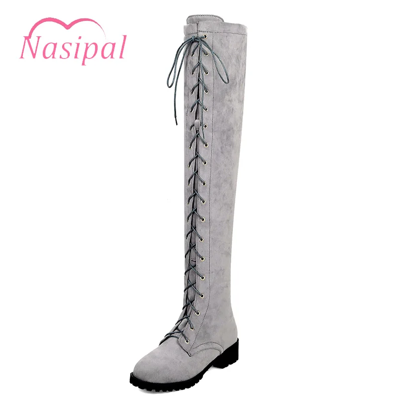 

Nasipal Sexy Over Knee Long Boots Women Rome Lace Up Boots Women Chunky Shoes Woman Botas Autumn Winter Thigh High Boots 33-46