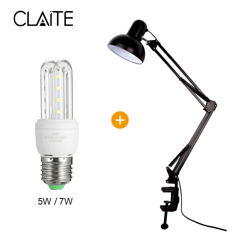 CLAITE AC85 265V E27 E26 светодиодные лампы гибкие настольные поворотный кронштейн