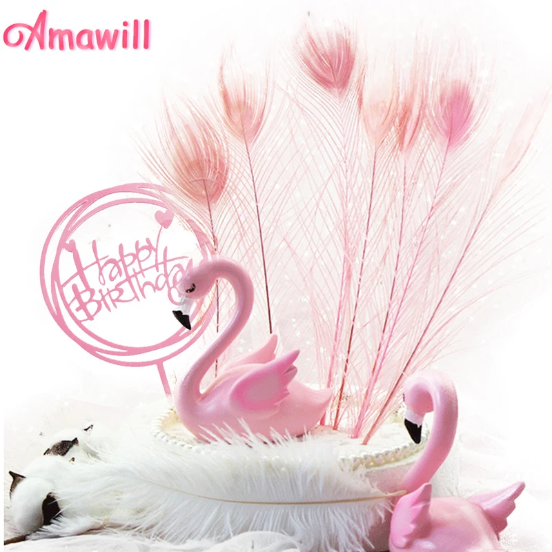 Amawill Decoration De Gateau D Anniversaire En Forme De Flamant Rose Plume De Paon Decoration De Cupcake Pour Anniversaire Mariage 75d Aliexpress