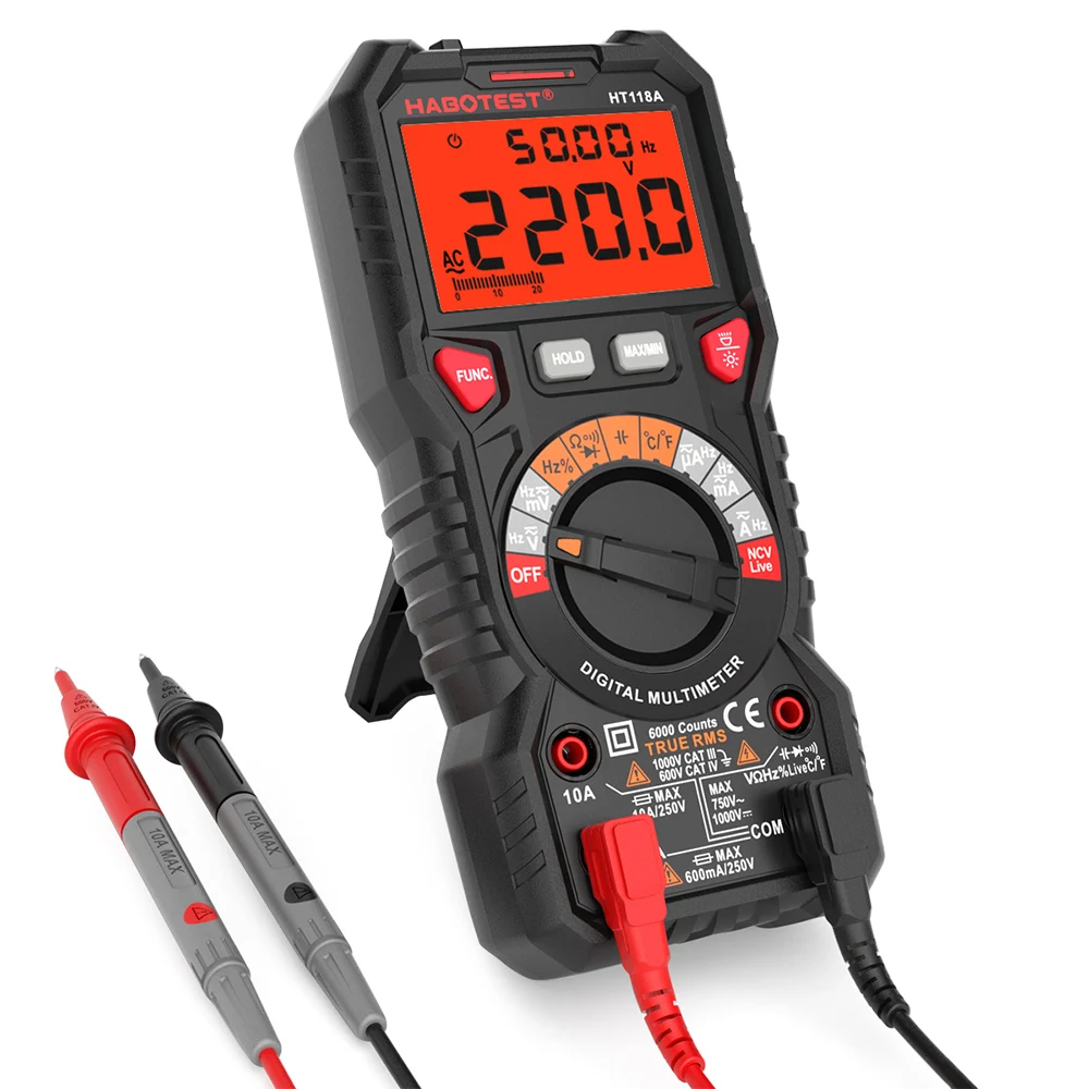 

HABOTEST HT118A Digital Multimeter Auto Range Multi-meter 6000 Counts True RMS Measuring Voltage Current Resistance Capacitance