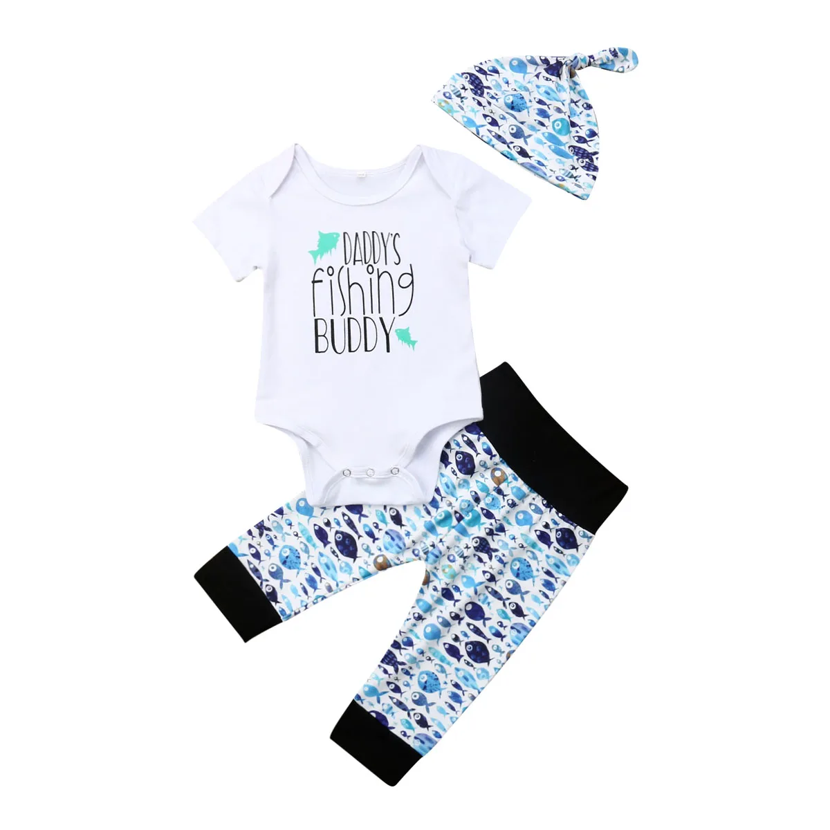 New Arrivels Cute Newborn Infant Baby Boys Outfit Clothes Fish Romper Tops+Pants+Hat Set |