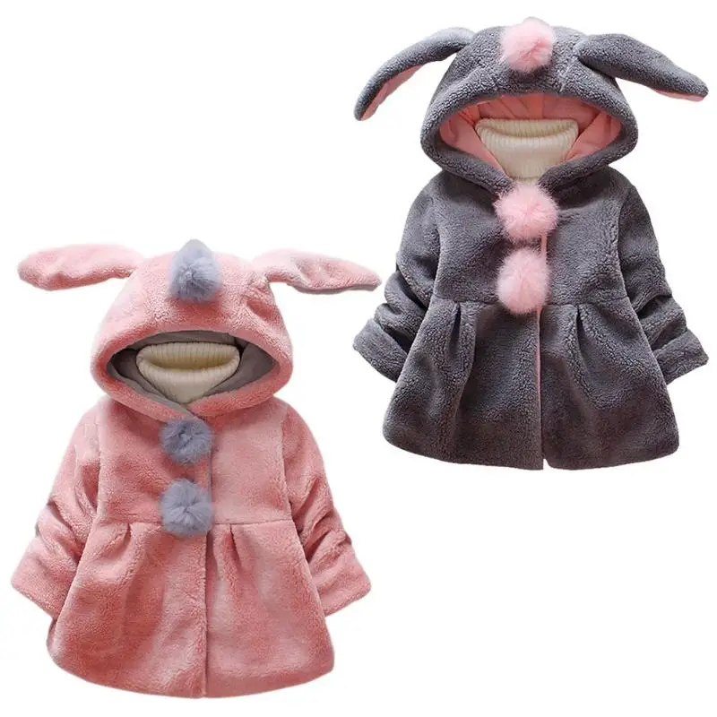 

Autumn Winter Cute Rabbit Ear Baby Girls Hooded longsleeve Tops Kids Warm Jacket Outerwear Coat Fashion Clothes Top Windbreakers