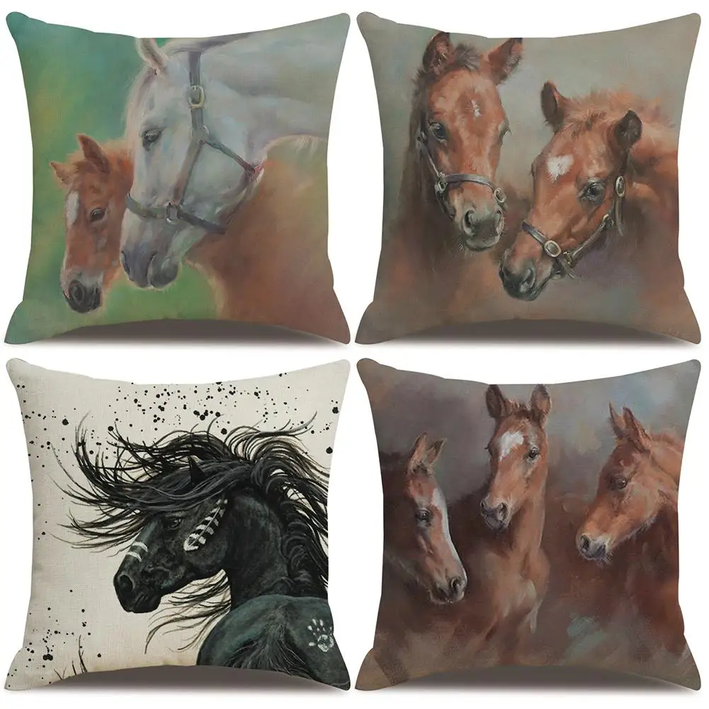 

Realistic Horse Print Cotton Linen Square Cushion Cover Home Decor Pillow Case 45cm x 45cm
