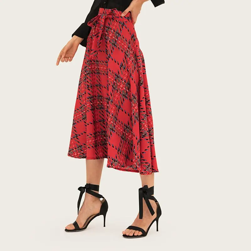 Vintage Plaid Skirt Women 2019 Spring Elegant Street Fashion New Lace Up A Line School Sweet Girl Retro Casual High Waist Skirts Vintage Plaid Skirt Women 2019 Spring Elegant Street Fashion New Lace Up A Line School Sweet Girl Retro Casual High Waist Skirts