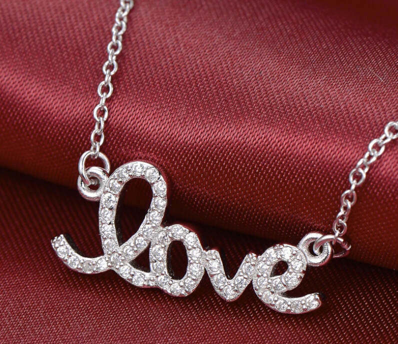 Brand new sterling 925 silver script love letter love pendant necklace gift of Valentine