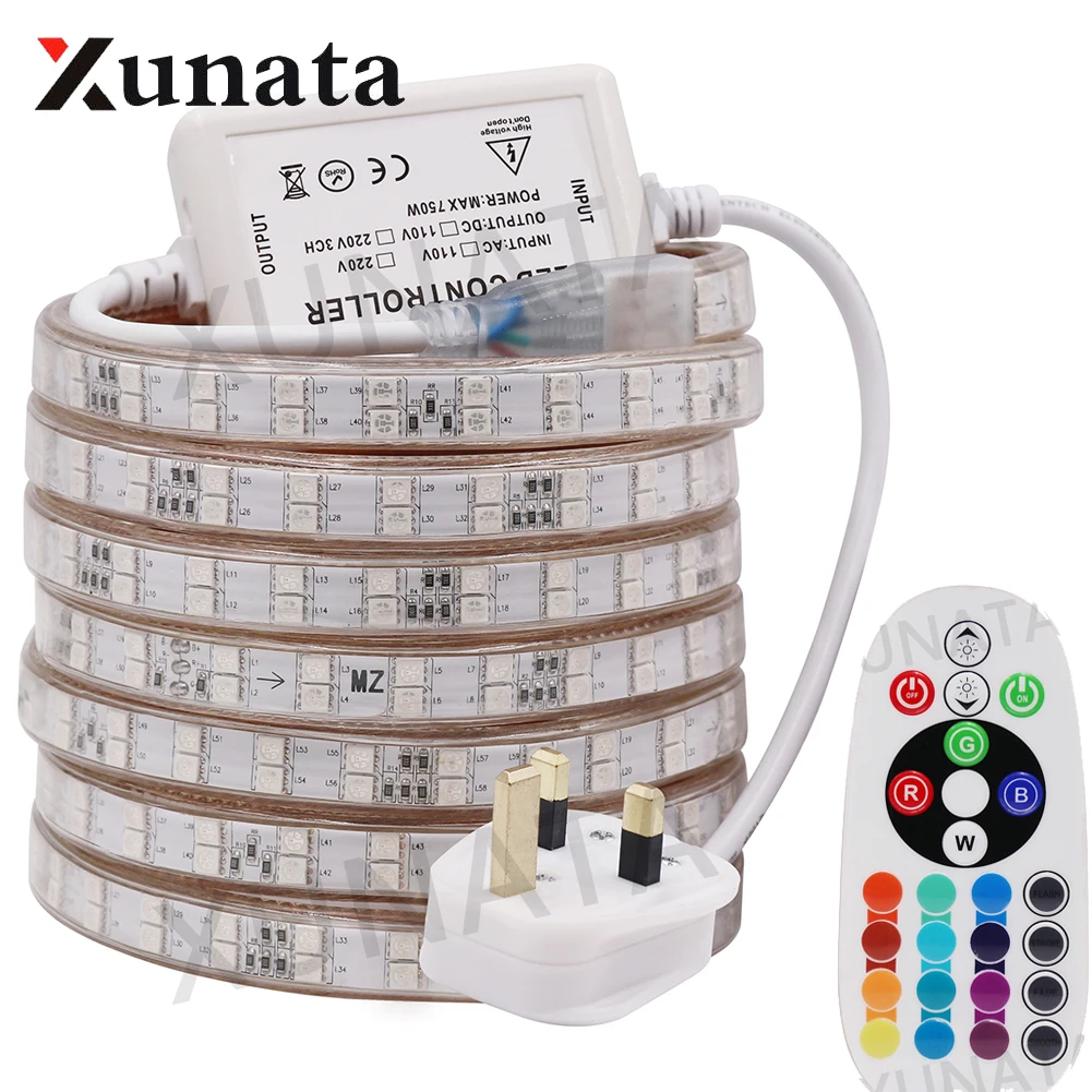 cheap 5050 RGB LED Strip 220V Waterproof 60LEDs m 120LEDs m Flexible Ribbon Tape LED Strip Light With 24Key Remote