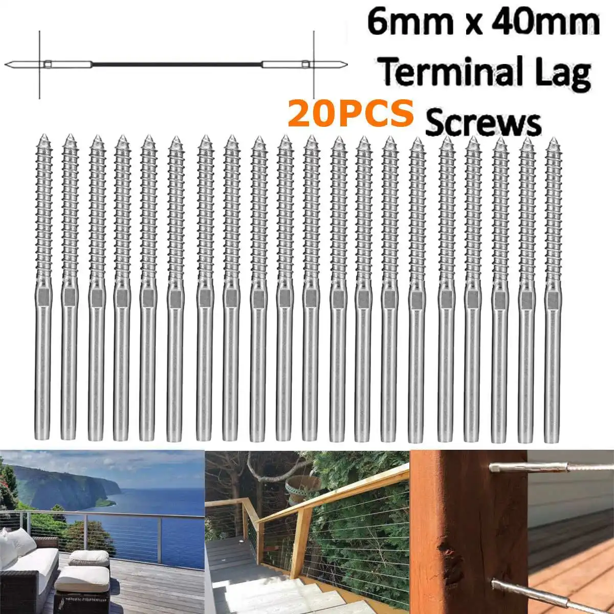 

20Pcs Stainless Steel Lag Swage Screw Scenic Spot Stairs Balustrade Cable Fixing Kit DIY Rope Railing Fence Tool For 3.2mm Cable