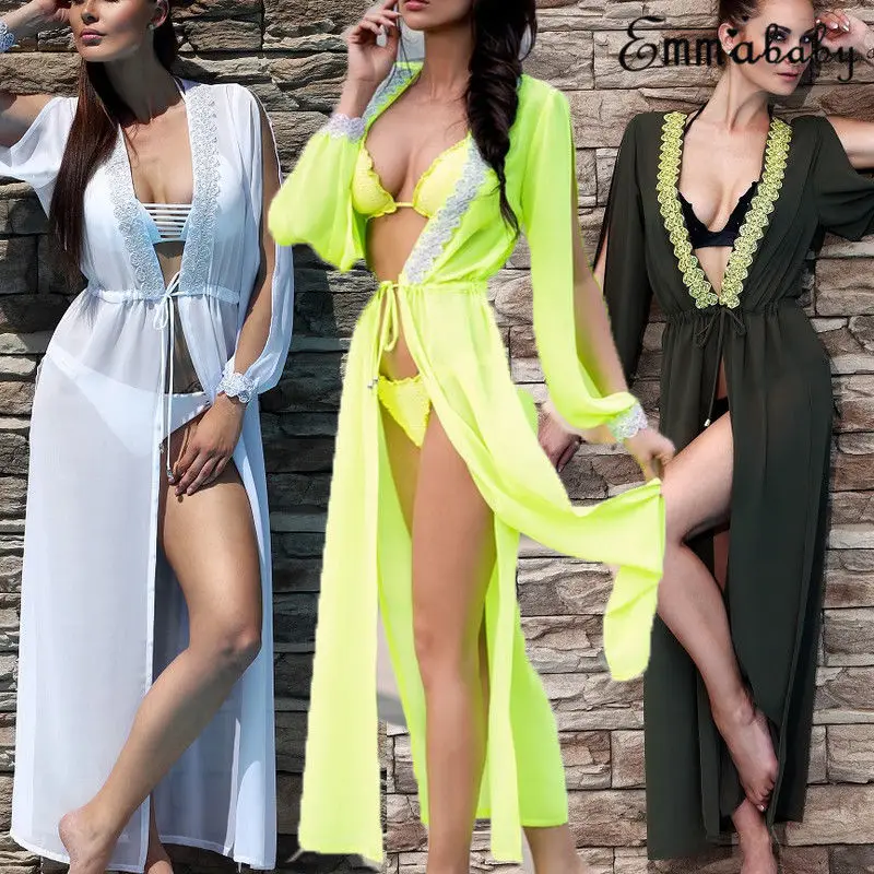 

Women Chiffon Kimono Cardigan Sexy Bikini Shirt Beach Cover Up Maxi Dress Sexy